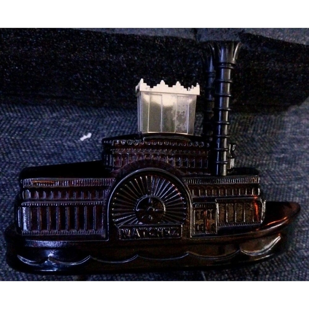 Vintage Avon Steamboat Riverboat Amber Glass Bottle Decanter Paddle Wheeler